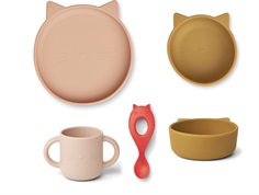 Liewood cat rose multi mix dining set Vivi silicone (4-pack)